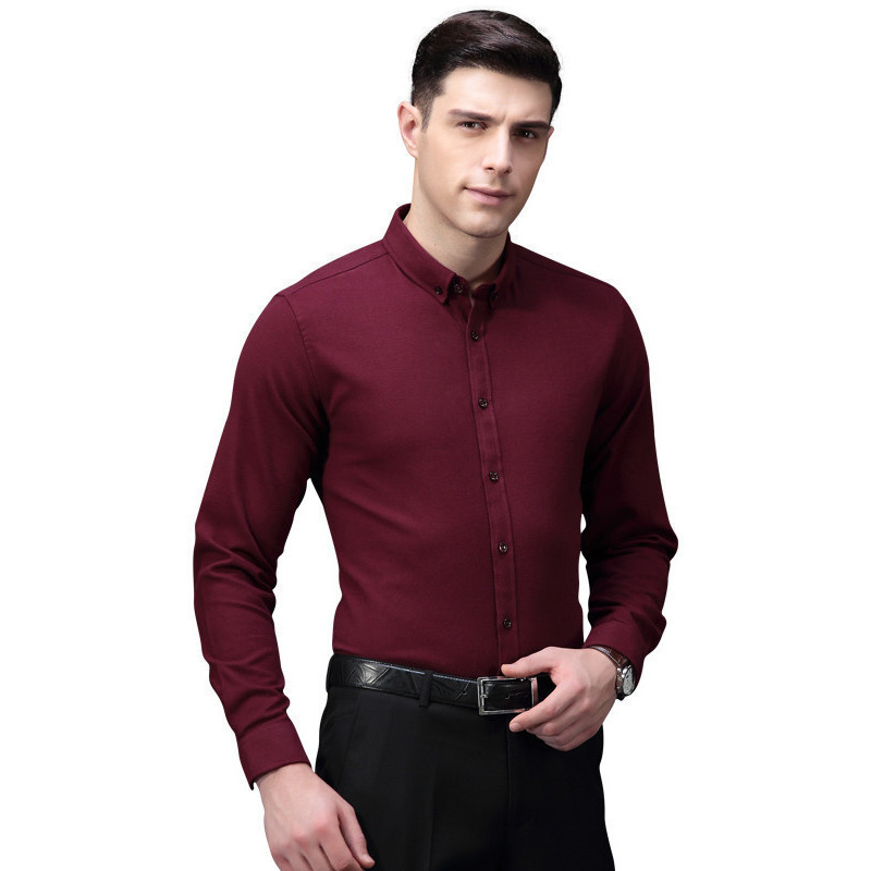 hodo红豆男装春秋季男士衬衫轻商务休闲扣领磨毛修身长袖衬衫男