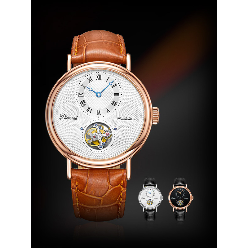 上海钻石牌全自动机械表多功能陀飞轮男士手表防水皮带yt005