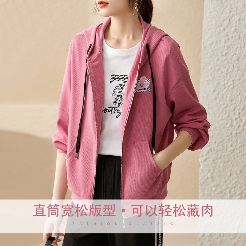 OUNIXUE欧昵雪 | [减龄连帽休闲卫衣外套]韩版运动长袖慵懒风百搭上衣女
