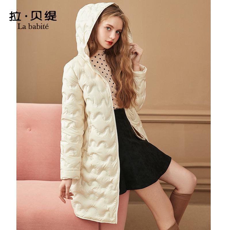 【专柜同款】拉贝缇轻薄羽绒服女中长款拉夏贝尔2019冬季新款韩版时尚宽松外套60008628