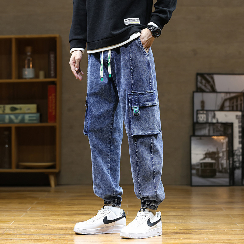 春秋大码牛仔裤男士加肥加大潮牌束脚裤子男款时尚宽松休闲哈伦裤