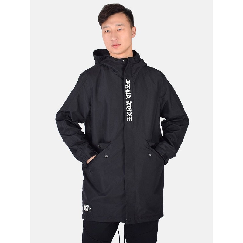 李宁(LI-NING)风衣春季男子长款潮流印花休闲连帽运动外套AFDP149