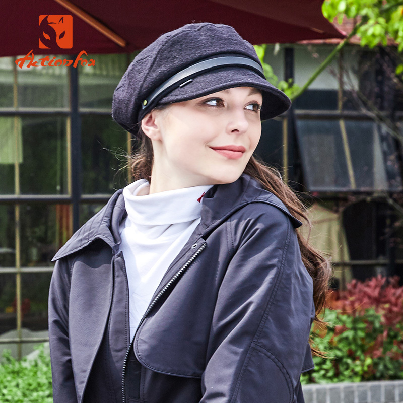 快乐狐狸actionfox女士八角帽韩版潮时尚女帽毛呢帽子贝雷帽