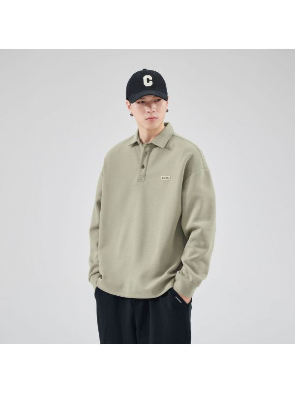 |卫衣男早秋季新款宽松套头长袖POLO衫男士潮流翻领打底衫