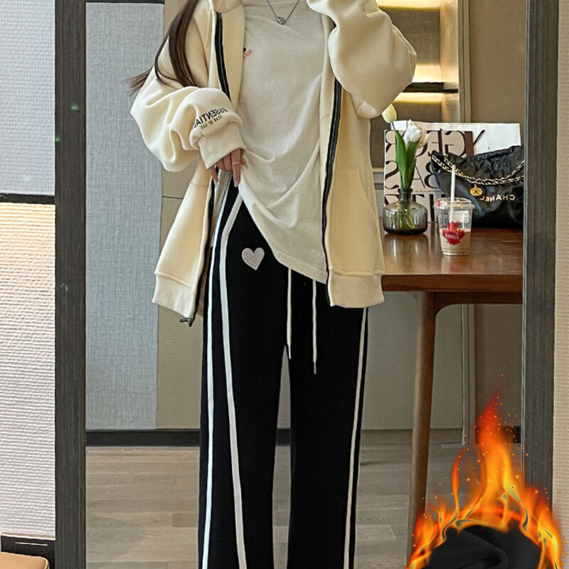 Ceba阔腿裤女裤子2022新款秋冬季加绒加厚卫裤直筒宽松显瘦休闲