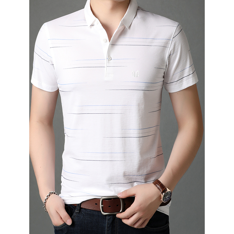恒源祥男士短袖t恤2020夏季新款中年时尚条纹体恤衫商务休闲夏装半袖