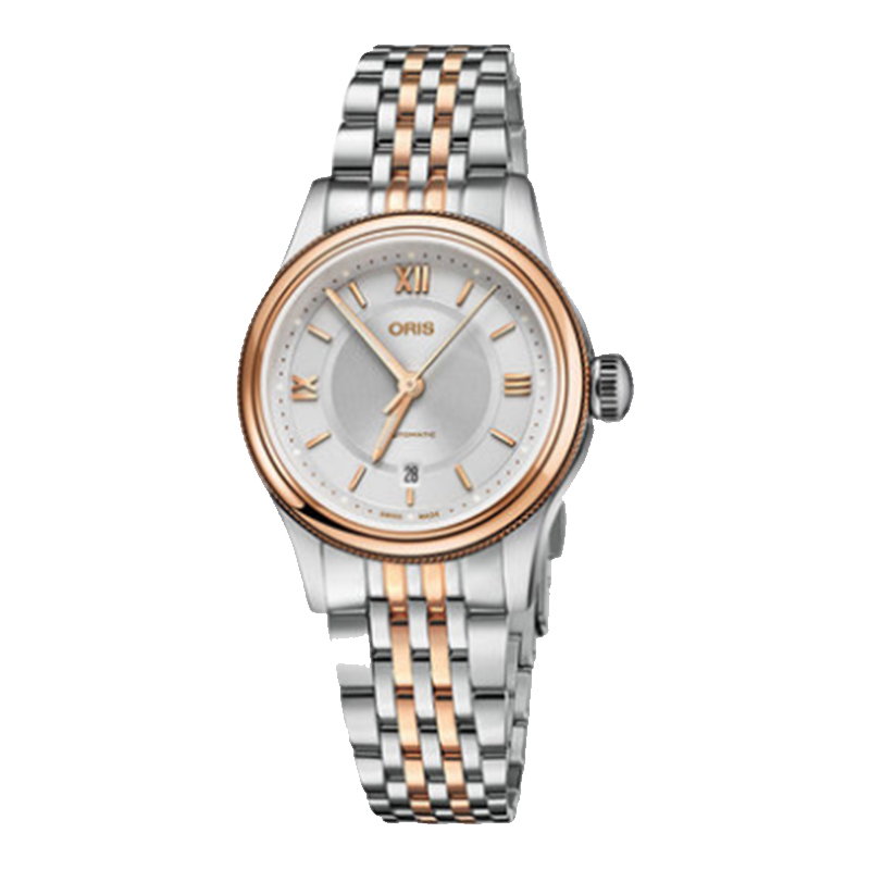 oris豪利时瑞士手表文化系列经典日历钢带银盘间金自动机械女士手表