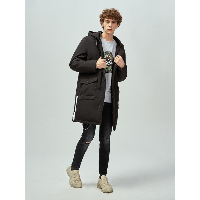 黑鲸 HLAJEANS纯色连帽羽绒服男冬款字母印花羽绒外套男CWRAJ48042A