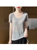 2025年春夏新款精纺U领针织衫短袖T恤女纯色薄款宽松打底衫上