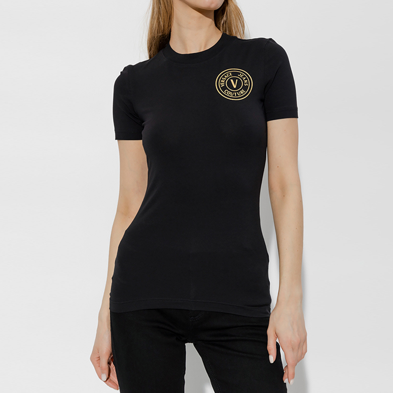 范思哲versacejeanscouture女士棉质修身版圆领短袖t恤74haht06cj03t