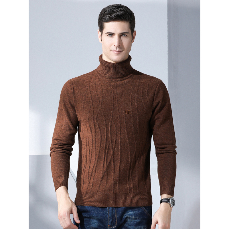 恒源祥男士纯羊毛衫秋冬款高领套头针织衫中年男装打底毛衣