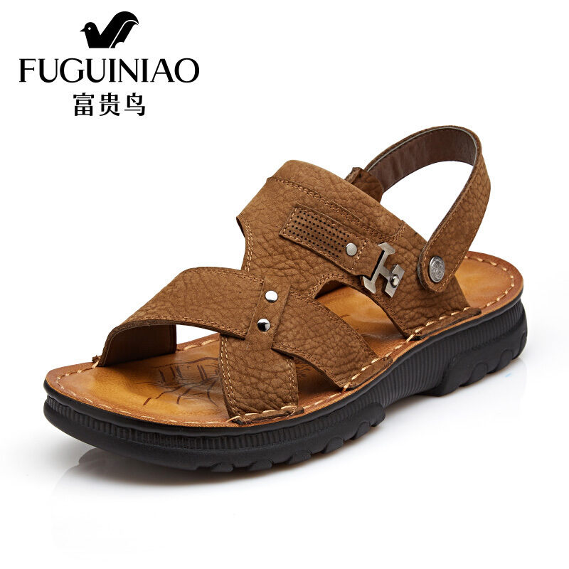 富贵鸟（FUGUINIAO）凉鞋2018夏款头层牛皮舒适平底罗马凉鞋男鞋子