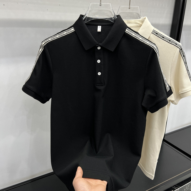 短袖POLO衫男夏季休闲翻领个性体恤潮流拼接新款修身百搭T恤