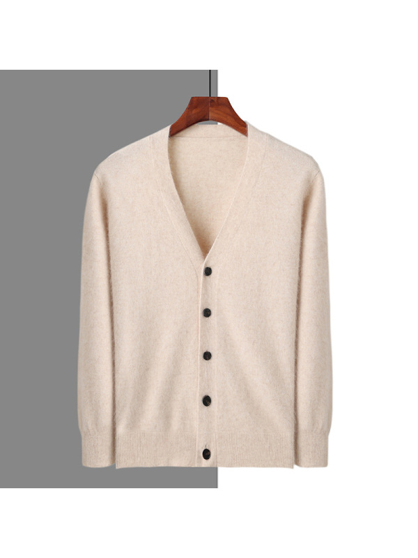 秋冬男士V领开衫貂绒毛衣羊毛混纺大码针织衫中老年羊绒宽松外套