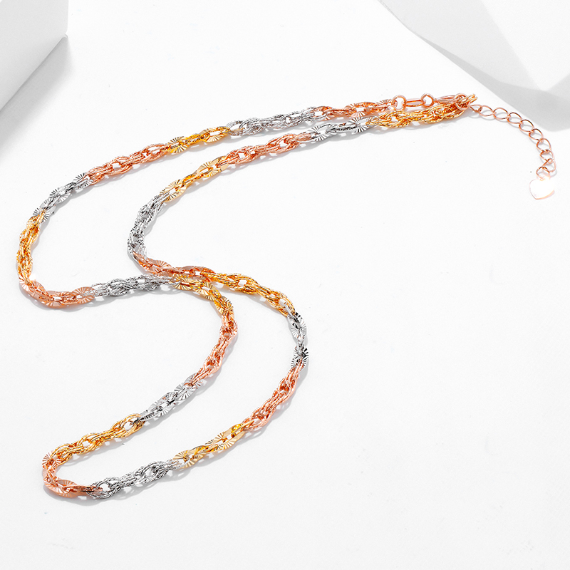 黄金码头18k金项链女款彩金项链三色金项链可调节au750链子