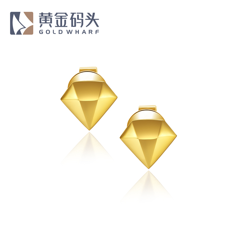 黄金码头 18K金耳钉 钻石形AU750精品时尚个性百搭耳饰