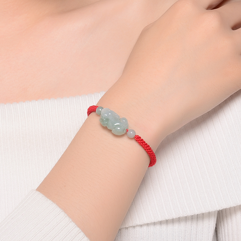 蒂蔻玉貔貅翡翠手链男女情侣款编织绳玉石手饰拉伸款实用生日礼物
