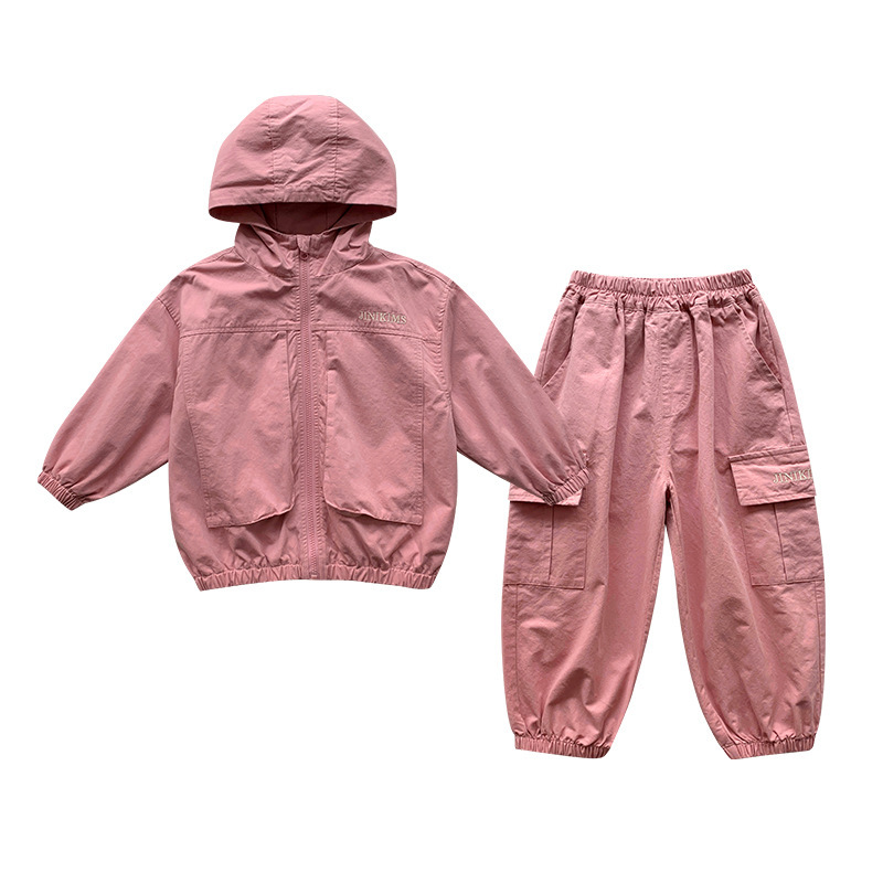 jusenshayu儿童套装2023童酷秋款韩版纯色童装两件套字母绣花男童外套