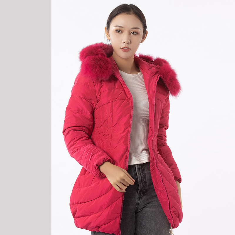 千仞岗女士新款冬时尚羽绒服女中长款韩版修身大毛领外套