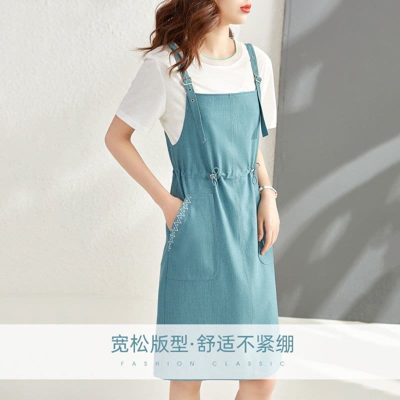 OUNIXUE欧昵雪 | [减龄绣花背带裙]夏季时尚纯色宽松中长款休闲A字连衣裙女图片