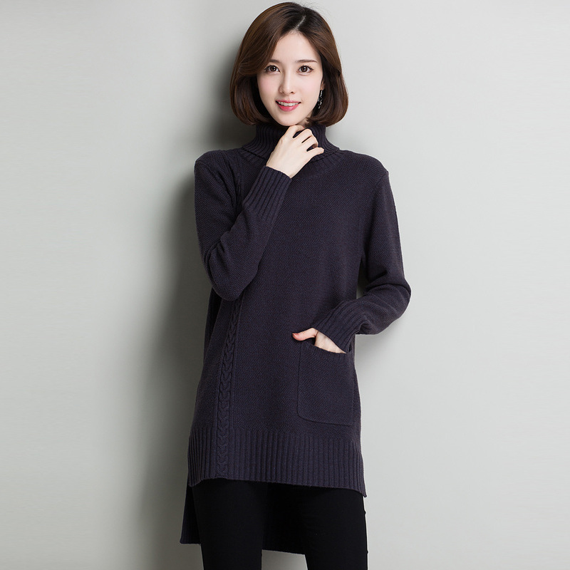 恒源祥纯羊毛针织衫女中长款秋冬套头高领毛衣纯色时尚打底针织衫