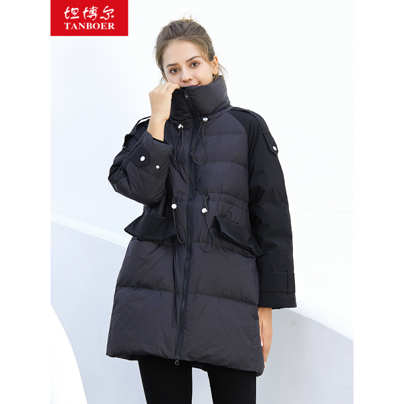坦博尔2020新款女中长款立领休闲百搭加厚保暖韩版羽绒服外套