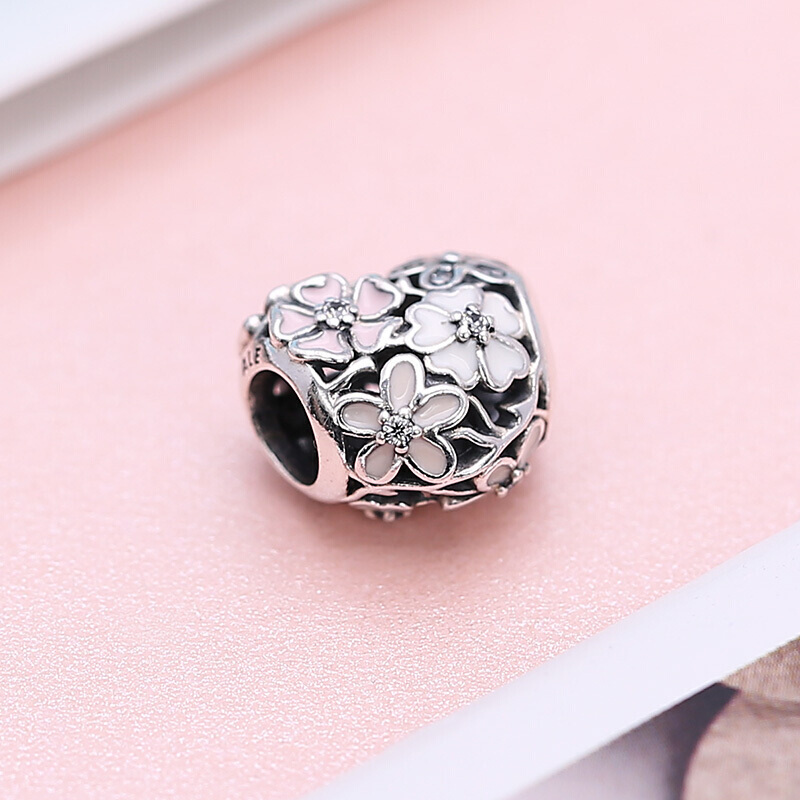 PANDORA潘多拉 925银手链 诗花绽放珐琅粉色串珠-791825ENMX珐琅串饰挂件DIY