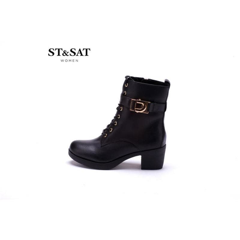 星期六ST&SAT牛皮圆头高跟系带皮带装饰深口女鞋SS44113525图片