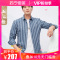 才子男装竖条纹长袖衬衫男2021春季新款时尚潮流休闲蓝色国潮衬衣