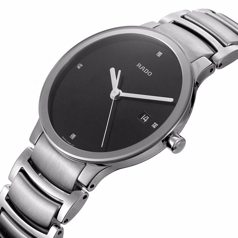 雷达rado瑞士手表晶萃系列时尚休闲商务石英表男士腕表38mm镶钻黑盘r