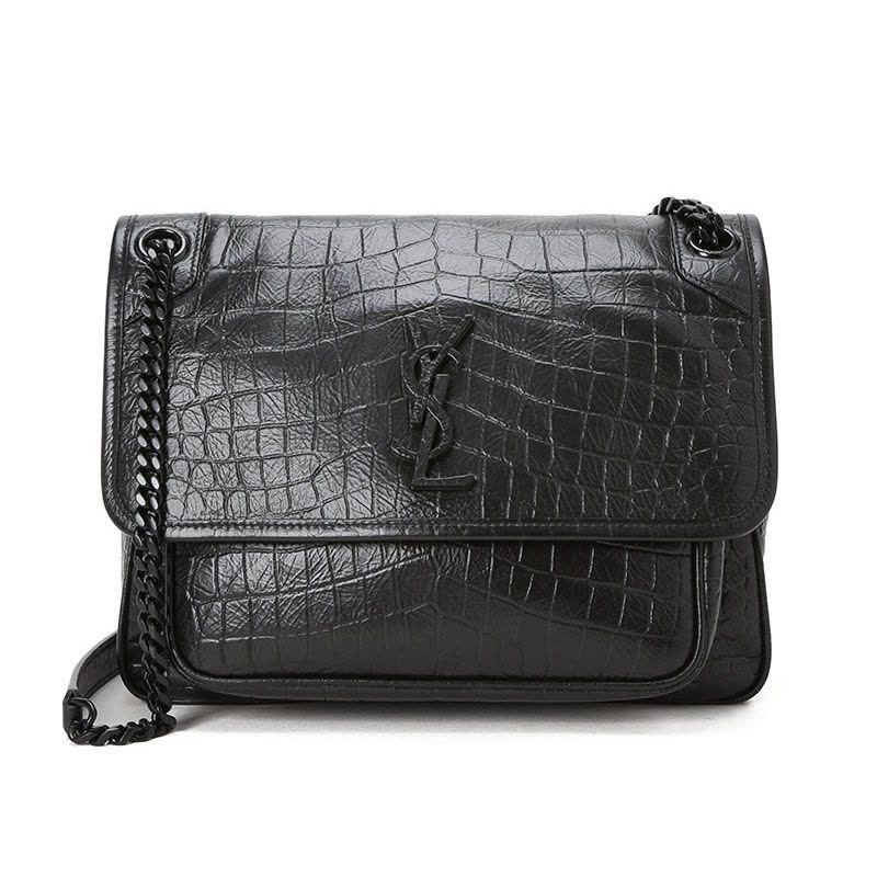 圣罗兰YSL NIKI 中号 鳄鱼压纹 女士单肩斜挎包 黑链 633150图片