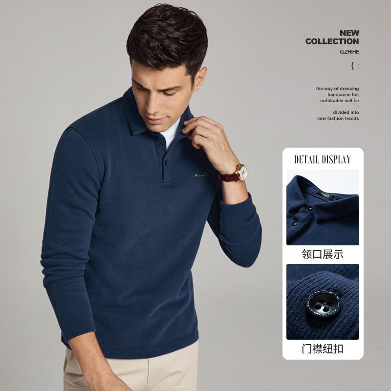 千纸鹤男装长袖polo衫男2020秋季纯色打底保罗t恤套头衫25370