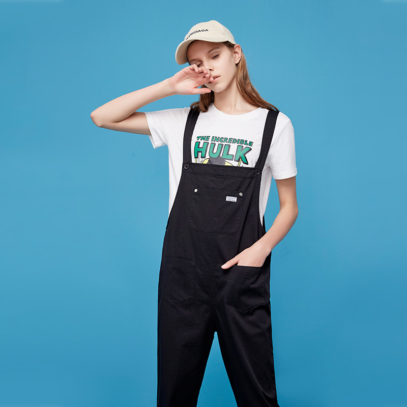 初语ulzzang工装大兜宽松纯棉背带裤女少女风显瘦