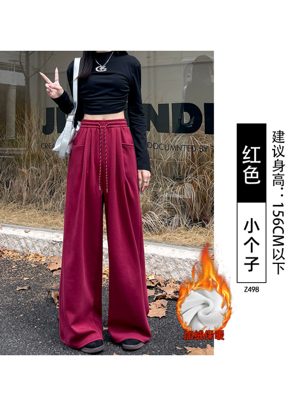 灰色运动裤女春秋季新款秋冬加绒直筒卫裤小个子休闲阔腿裤子