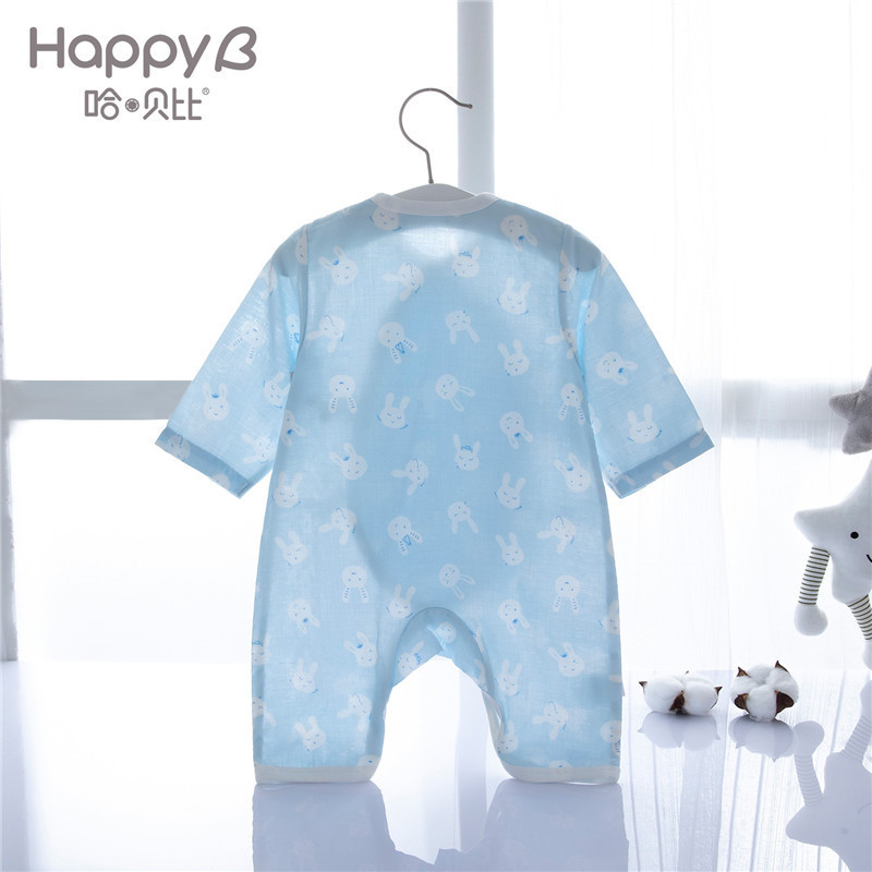 哈贝比（happyB）新生儿衣服夏季纯棉婴儿纱布连体衣哈衣男女宝宝和尚服长袖