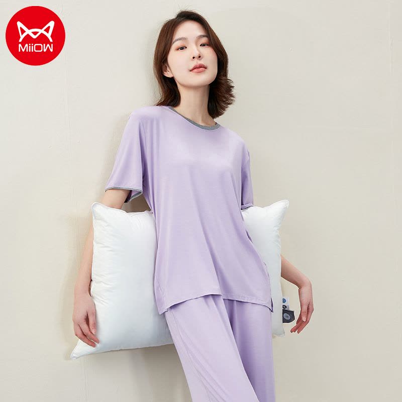 猫人男士女士冰丝家居服套装图片