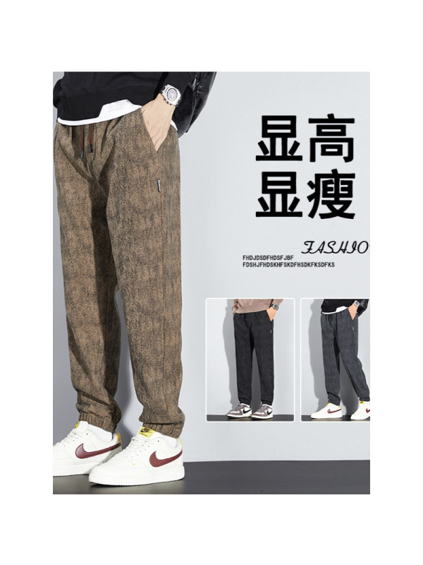 博奥绒国风印花加绒裤子男高级感时尚百搭小众设计潮牌休闲运动裤