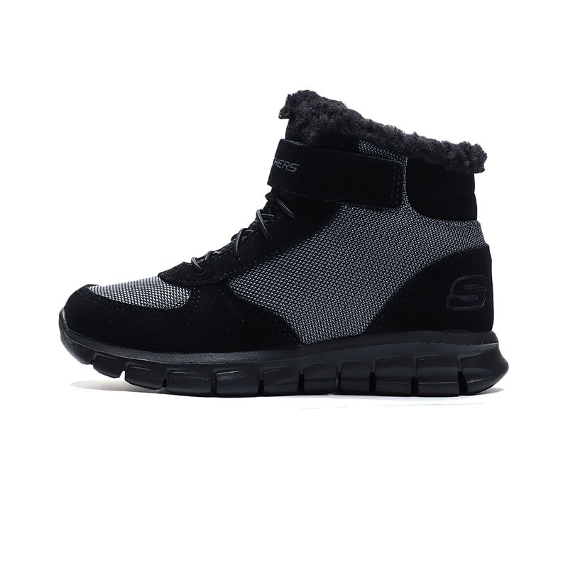 【自营】Skechers斯凯奇男大童短靴时尚保暖休闲运动鞋660013L 660013L/BKGY黑色+灰色