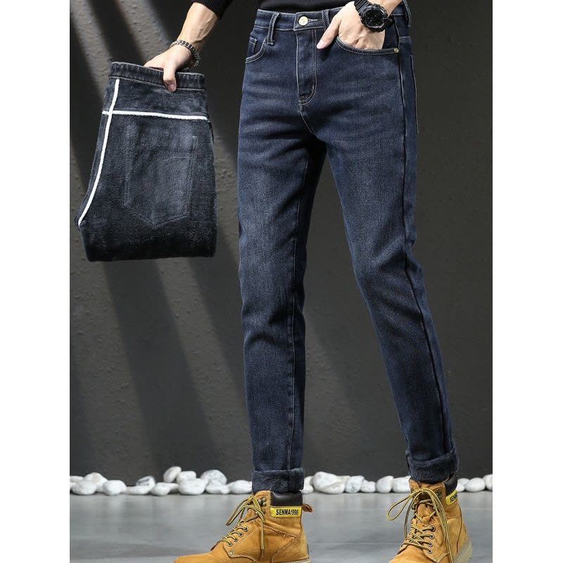 欧货牛仔裤男春秋加绒舒适弹力修身直筒裤男士新款百搭舒适休闲裤图片