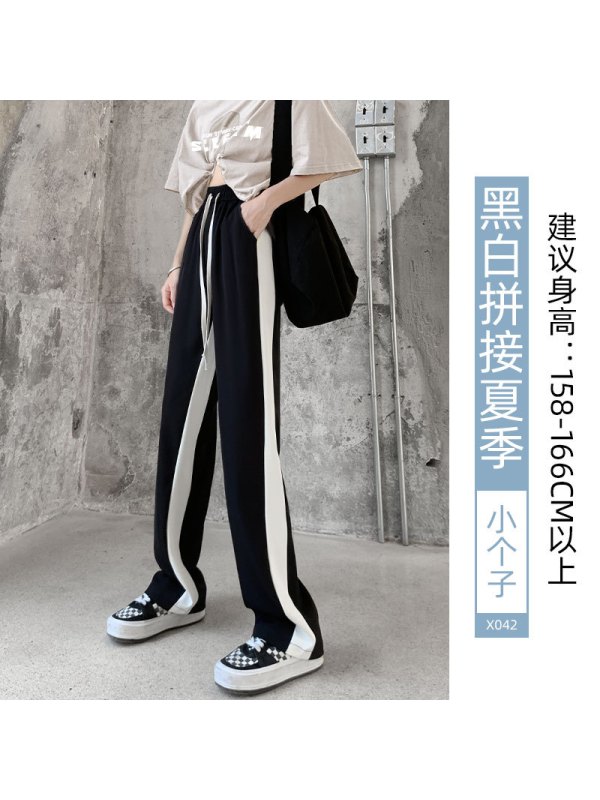 Ceba运动裤女春夏薄款休闲直筒高腰垂坠感侧条纹西装裤阔腿裤女修容裤