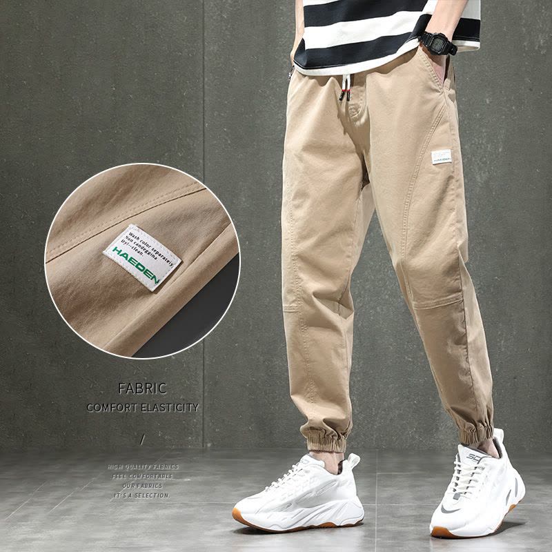 Ceba小清新休闲裤男小奶狗微哈工装裤潮流韩版大口袋裤子男魔术贴束脚图片