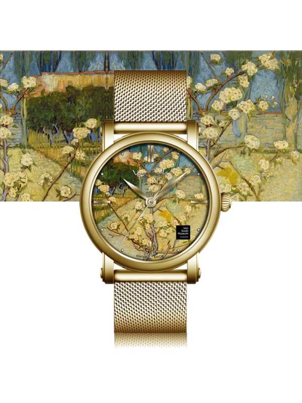 梵高vangogh手表女盛开的杏树文艺气质石英腕表博物馆钢带彩壳石英表