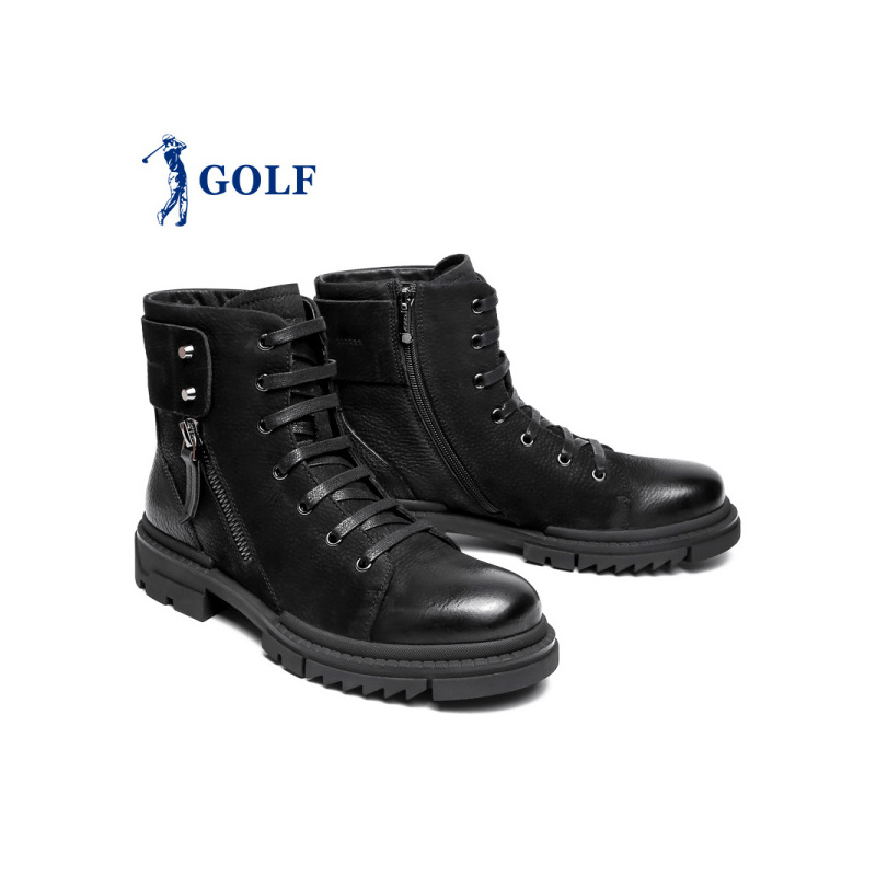GOLF/高尔夫时尚英伦真皮马丁靴系带靴子男黑色