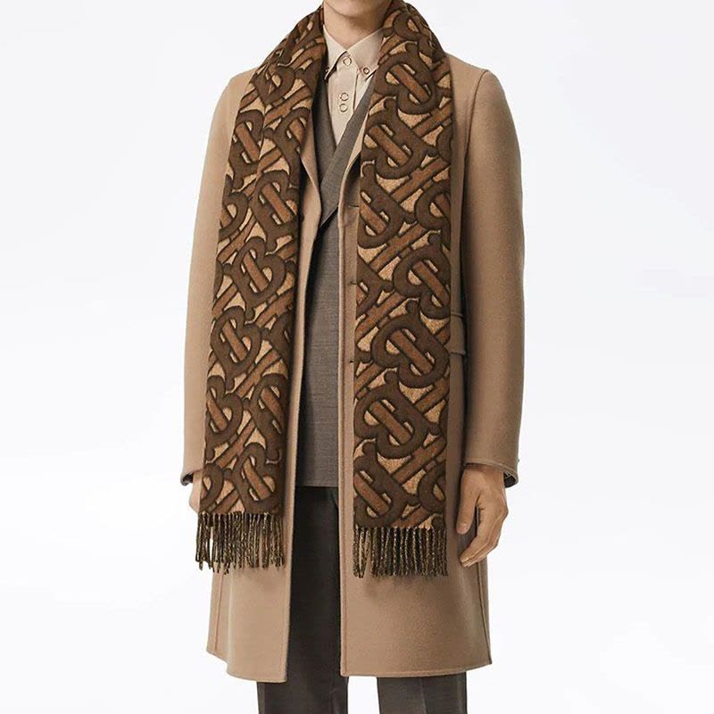 预订BURBERRY\博柏利 专属标识图案提花羊绒围巾 50*200CM图片