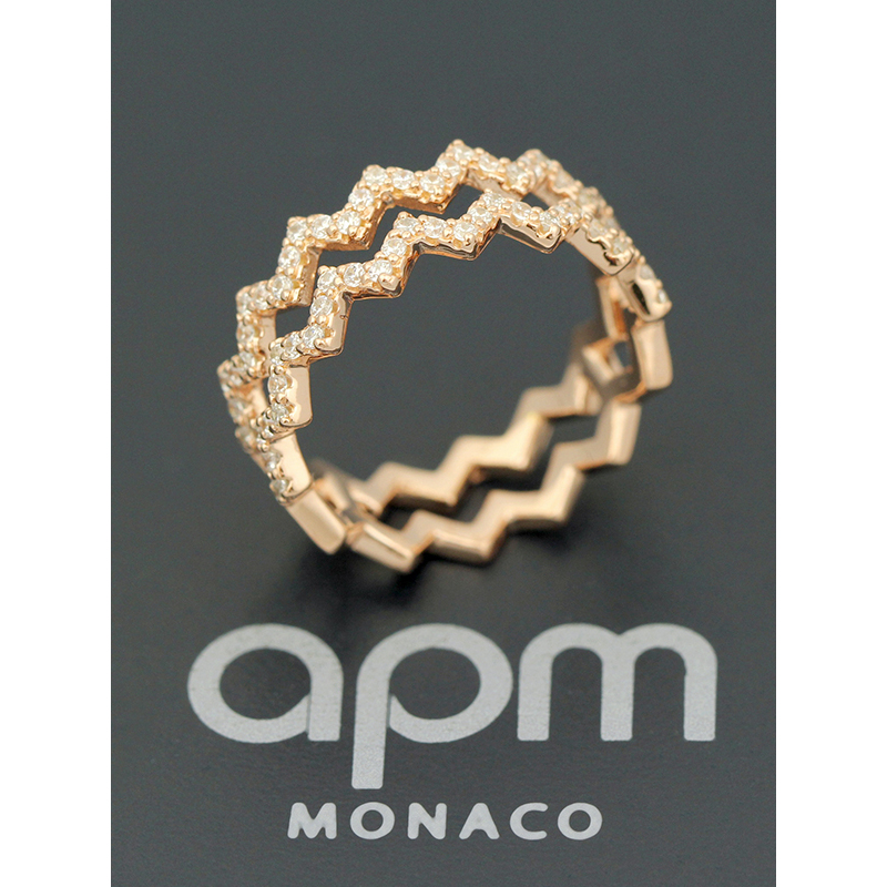 apm MONACO经典双行镶晶钻Z字形925银戒指时尚人气女士首饰食指尾戒A17873OX R17873OX
