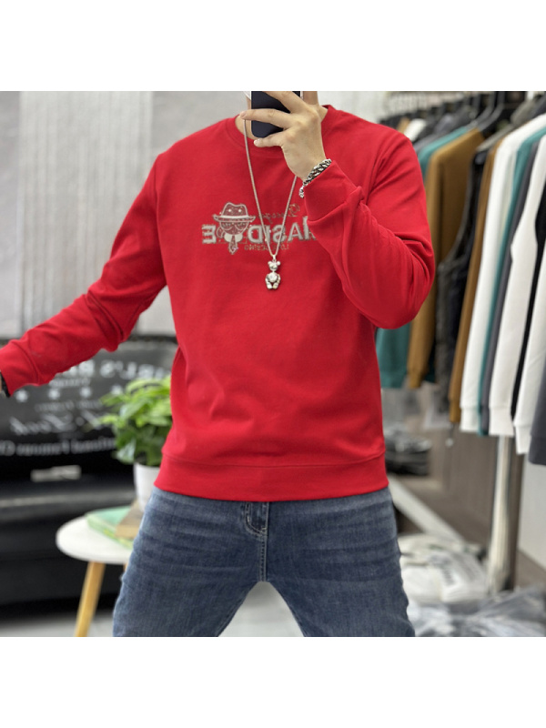 欧洲站秋冬新款卫衣男士套头时尚烫钻印花长袖体恤打底衫加绒上衣