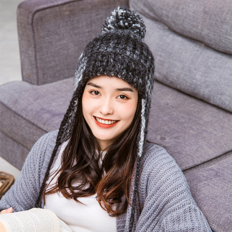 瑞苏薇rasuv冬季保暖加绒护耳雷锋帽日韩甜美针织毛线女款帽子rs5516