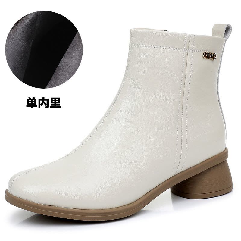 秋冬真皮复古短靴女棉鞋中筒舒适百搭中跟透气软底粗跟女靴图片