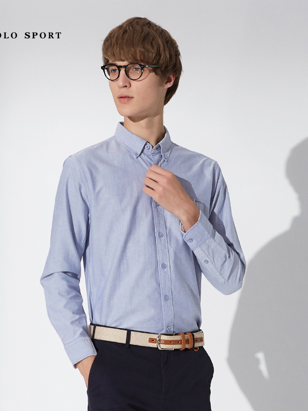 polo sport 长袖衬衫男男士免烫韩版修身商务长袖衬衣青年休闲秋季 蓝色
