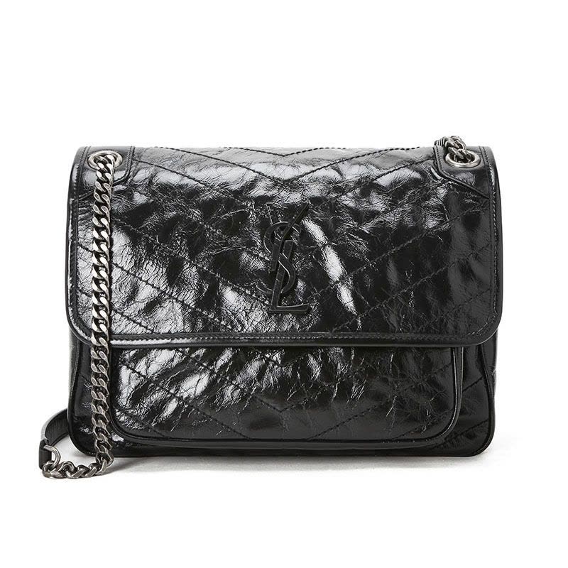 圣罗兰YSL NIKI 口盖包中号 字母LOGO褶皱皮633158银链 女士斜挎单肩包图片